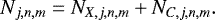 \begin{equation*}N_{j,n,m} = N_{X,j,n,m} &#x002B; N_{C,j,n,m}. \end{equation*}