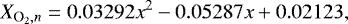 \begin{equation*}X_{{\textrm{O}_2},n} = 0.03292x^2 - 0.05287x &#x002B; 0.02123, \end{equation*}