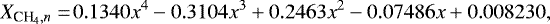 \begin{equation*}X_{{\textrm{CH}_4},n} =\! 0.1340x^4 - 0.3104x^3 &#x002B; 0.2463x^2 - 0.07486x &#x002B; 0.008230, \end{equation*}