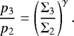 \begin{equation*}\frac{p_3}{p_2}= \left( \frac{\Sigma_3}{\Sigma_2} \right)^{\gamma}. \end{equation*}