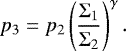 \begin{equation*}p_3 = p_2 \left(\frac{\Sigma_1}{\Sigma_2}\right)^{\gamma}. \end{equation*}