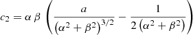 $$ \begin{aligned}&c_2 = \alpha \,\beta \, \left( \frac{a}{\left({\alpha }^{2}+{\beta }^{2}\right)^{3/2}} - \frac{1}{2\left({\alpha }^{2}+{\beta }^{2}\right)} \right) \end{aligned} $$