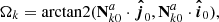 $$ \begin{aligned}&\Omega _k = \arctan \!2(\mathbf{N}_{k0}^a\cdot \boldsymbol{\hat{j}}_0,\mathbf{N}_{k0}^a\cdot \boldsymbol{\hat{i}}_0), \end{aligned} $$