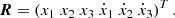 $$ \begin{aligned} \boldsymbol{R} =\left( x_1\ x_2\ x_3\ \dot{x}_1\ \dot{x}_2\ \dot{x}_3\right)^T. \end{aligned} $$
