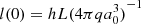 $ l(0)=hL {(4\pi q a_\mathrm{0}^3)}^{-1} $