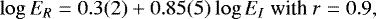 \begin{equation*} \log E_{R} = 0.3(2) &#x002B; 0.85(5)\log E_{I}~\textrm{with}~r=0.9,\end{equation*}