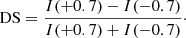 $$ \begin{aligned} \mathrm{DS}=\frac{I(+0.7)-I(-0.7)}{I(+0.7)+I(-0.7)}\cdot \end{aligned} $$