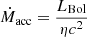 $ \dot{M}_{\mathrm{acc}}=\frac{L_{\mathrm{Bol}}}{\eta c^2} $