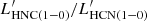 Mathematical equation: $ L^\prime_\mathrm{HNC(1{-}0)}/L^\prime_\mathrm{HCN(1{-}0)} $