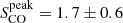 Mathematical equation: $ S_{\mathrm{CO}}^{\mathrm{peak}}=1.7\pm0.6 $