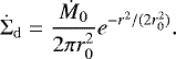 \begin{equation*}\dot{\Sigma}_{\mathrm{d}} = \frac{\dot{M}_0}{2\pi r^2_0} e^{-r^2/(2r^2_0)}. \end{equation*}