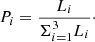 $$ \begin{aligned} P_i=\frac{L_i}{\Sigma _{i=1}^3 L_i}\cdot \end{aligned} $$