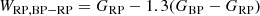 $$ \begin{aligned} W_{\rm RP,BP{-}RP}= G_{\rm RP}-1.3(G_{\rm BP}-G_{\rm RP}) \end{aligned} $$