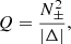 $$ \begin{aligned} Q = \frac{N_{\pm }^{2}}{\left|\Delta \right|}, \end{aligned} $$