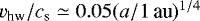 $v_{\textrm{hw}}/c_{\textrm{s}}\simeq0.05(a/1\,\textrm{au})^{1/4}$