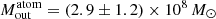 $ M_{\mathrm{out}}^{\mathrm{atom}} = (2.9 \pm 1.2) \times 10^8\,M_{\odot} $