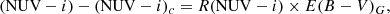 $$ \begin{aligned} (\mathrm{NUV}-i) - (\mathrm{NUV}-i)_{c} = R(\mathrm{NUV}-i) \times E(B-V)_G, \end{aligned} $$