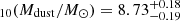 $ _{10}(M_{\mathrm{dust}}/M_{\odot})=8.73^{+0.18}_{-0.19} $