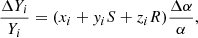 $$ \begin{aligned} \frac{\Delta Y_i}{Y_i}=(x_i+{ y}_iS+z_iR)\frac{\Delta \alpha }{\alpha }, \end{aligned} $$