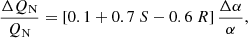 $$ \begin{aligned} \frac{\Delta Q_{\rm N}}{Q_{\rm N}}=[0.1+0.7~S-0.6~R]\, \frac{\Delta \alpha }{\alpha }, \end{aligned} $$