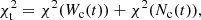 $$ \begin{aligned} \chi ^{2}_{\rm t}= \chi ^{2}(W_{\rm c}(t)) + \chi ^{2}(N_{\rm c}(t)), \end{aligned} $$
