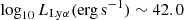 $ \log_{10}L_{\mathrm{Ly\alpha}}(\mathrm{erg\,s}^{-1})\sim42.0 $