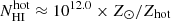 $ N_\mathrm{HI}^\mathrm{hot}\approx10^{12.0}\times {Z_ \odot }/Z_\mathrm{hot} $