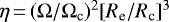 $\eta\,{=}\,(\Omega/\Omega_{\textrm{c}})^2[R_{\textrm{e}}/R_{\textrm{c}}]^3$