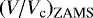 $(V/V_{\textrm{c}})_{\textrm{ZAMS}}$