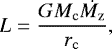 \begin{equation*}L = \frac{G M_{\mathrm{c}} \dot{M_{\mathrm{z}}}}{r_{\mathrm{c}}}, \end{equation*}