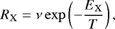 \begin{equation*} R_{\rm{X}} = \nu \exp\left(-\dfrac{E_{\rm{X}}}{T}\right) ,\end{equation*}
