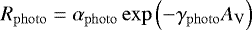 \begin{equation*} R_{\rm{photo}}=\alpha_{\rm{photo}} \exp\left(-\gamma_{\rm{photo}}A_{\rm{V}}\right) \end{equation*}