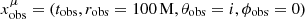 $ x_{\rm obs}^\mu = (t_{\rm obs},r_{\rm obs} = 100\,{\rm M},\theta_{\rm obs} = i,\phi_{\rm obs} = 0) $