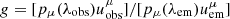 $ g = [p_\mu(\lambda_{\rm obs}) u_{\rm obs}^\mu] / [p_\mu(\lambda_{\rm em}) u_{\rm em}^\mu] $