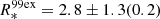 $ R^{\mathrm{99ex}}_{*} = 2.8\pm1.3(0.2) $