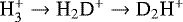${\textrm{H}_3^&#x002B;}\rightarrow {\textrm{H}_2\textrm{D}^&#x002B;}\rightarrow {\textrm{D}_2\textrm{H}^&#x002B;}$