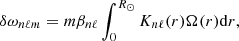 $$ \begin{aligned} \delta \omega _{n \ell m} = m \beta _{n \ell } \int _0^{R_\odot } K_{n \ell }(r) \Omega (r) \mathrm{d}r, \end{aligned} $$