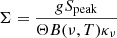 $$ \begin{aligned} \Sigma = \frac{{g} S_{\rm peak}}{\Theta B({\nu ,T}) \kappa _{\nu }} \end{aligned} $$