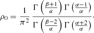 $$ \begin{aligned} \rho _0 = \frac{1}{\pi ^2}\, \frac{\Gamma \left(\frac{\beta +1}{\alpha }\right) \Gamma \left(\frac{\alpha -1}{\alpha }\right)}{ \Gamma \left(\frac{\beta -2}{\alpha }\right) \Gamma \left(\frac{\alpha +2}{\alpha }\right)}\cdot \end{aligned} $$
