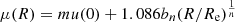 $ \mu(R)=mu(0)+1.086b_n(R/R_{\mathrm{e}})^{\frac{1}{n}} $