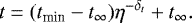 \begin{equation*}t=(t_{\textrm{min}}-t_{\infty})\eta^{-\delta_t}&#x002B;t_{\infty}. \end{equation*}