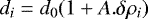 \begin{equation*} d_i = d_0 (1 &#x002B; A . \delta \rho_i)\end{equation*}
