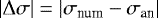$\left| \Delta \sigma \right| = \left| \sigma_{\text{num}} - \sigma_{\text{an}} \right|$