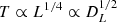 $ T \propto L^{1/4} \propto D^{1/2}_L $
