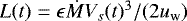 $L(t)=\epsilon\dot{M}V_{s}(t)^3/(2u_{\textrm{w}})$