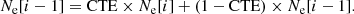$$ \begin{aligned} N_\mathrm{e} [i-1] = \mathrm{CTE} \times N_\mathrm{e} [i] + (1-\mathrm{CTE} )\times N_\mathrm{e} [i-1]. \end{aligned} $$