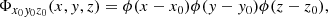 $$ \begin{aligned} \Phi _{x_{0}y_{0}z_0}(x,y,z) = \phi (x-x_{0})\phi (y-y_{0})\phi (z-z_0), \end{aligned} $$