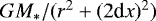 $G M_* / (r^2 &#x002B; (2\textrm{d}x) ^2)$