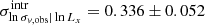 $ \sigma^{\mathrm{intr}}_{\ln \sigma_{v, \mathrm{obs}}|\ln L_x}=0.336\pm0.052 $
