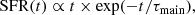 $$ \begin{aligned} \mathrm{SFR} (t) \propto t \times \exp (-t/\tau _{\rm main}) , \end{aligned} $$